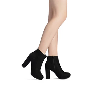 Women's Chunky High Heel Boots Round Toe Side Zipper Ankle Boots US - Picture 1 of 26