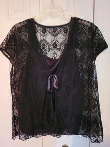 Blusa Worthington Damas Top Talla 2x Negra Encaje Manga Corta 2 Piezas Capas - Imagen 1 de 4