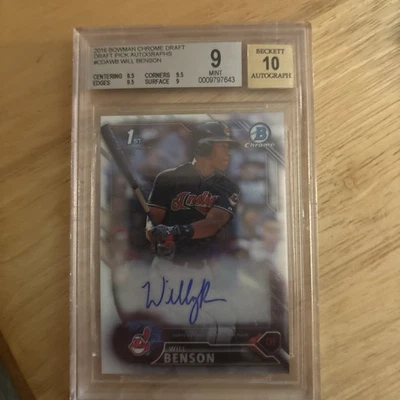 Bowman Draft 2016 cromo automático Will Benson RC BGS 9 gema como nuevo Foto 1 de 4