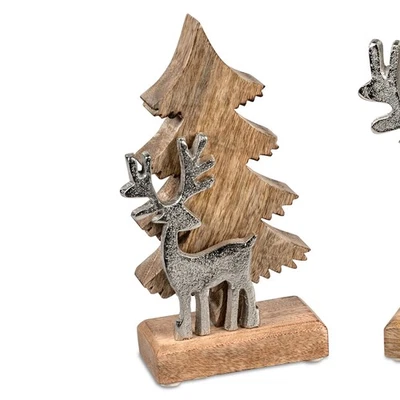 Decorativa Albero Con Cervo H.21cm Argento Natura IN Alluminio + Mango Legno - Immagine 1 di 2