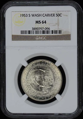 WASHINGTON-CARVER 1953-S Silver Commemorative 50C NGC MS64 - Image 1 of 2