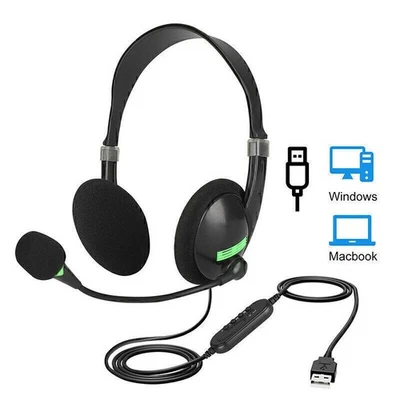 USB Wired Headset Computer Headphone with Microphone Noise Cancelling For Laptop - Image 1 of 4