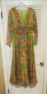 Vintage Miss Elliette California Retro Floral Blumen Chiffon Kleid *Bitte Lesen - Bild 1 von 19