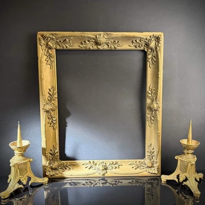 Grand cadre photo ancien doré | 62,5 x 52,5 cm | détail d'angle orné | doré - Photo 1/4