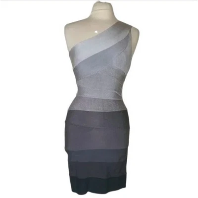 Herve Leger Y2K Bodycon / Bandage One Shoulder Gray Ombre Dress - Large - Image 1 of 4