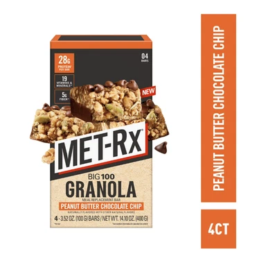 MET-Rx Big 100 Protein Bars, Granola Peanut Butter Meal Replacement Bars, 4 Ct - Image 1 of 4
