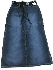 Y2K Blue Denim Maxi Skirt Womens Size 11 w/ Fringe Belt Paris Blues Vtg New NWT - Picture 1 of 5