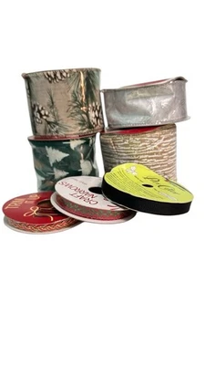 7 Holiday Ribbon Christmas Red Silver Glitter Winter Wonder Celebrate it - Image 1 of 4