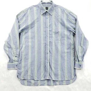 Ike Behar Shirt Mens Large Blue Green Striped Long Sleeve Classic Button-Up - Picture 1 of 11