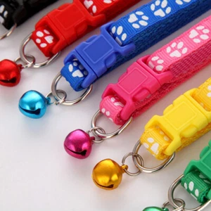 1PC Buckle Adjustable Footprint Pattern Dog Cat Pet Collar Neck Strap With Bell - Picture 1 of 18
