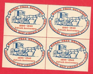 USA BLOCK OF 4 Cinderella stamps West Virginia Rural Delivery 1896-1946 MNH - Picture 1 of 2