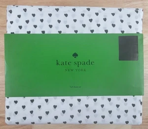 Kate Spade 4Pc Full Sheet Set Valentines Black Hearts 100% Cotton Percale - Picture 1 of 8