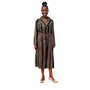 Ashro Women's Striped Belted Long Coat - Size L - Elegant & Stylish dress coat - Picture 1 of 7