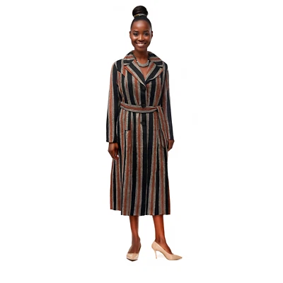 Ashro Women's Striped Belted Long Coat - Size L - Elegant & Stylish dress coat - Image 1 of 4