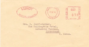 GB DEVON POSTAL HISTORY LUNDY ISLAND to ILFRACOMBE 1974 -STAMP ON REVERSE - Picture 1 of 1