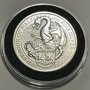 2017 Red Dragon of Wales Queen’s Beast Coin 2 Troy Oz .9999 Fine Silver M Round - Picture 1 of 6