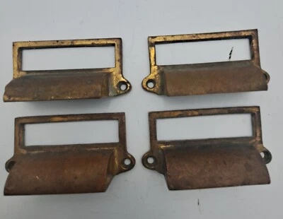 Antique Brass/Bronze Bin Drawer  Cabinet Door Pulls Handles Original  Lot of 4 - Image 1 of 4
