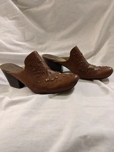 Jessica Bennett Women's Sz 7M Leather Embroidered Western Mules Shoes Brown  - Picture 1 of 7