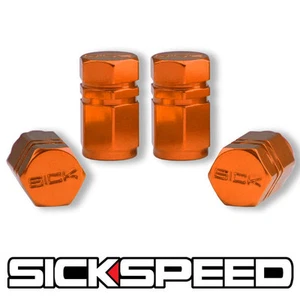4 PC ORANGE HEXAGONAL CHROMED ALUMINUM VENTIL VALVE STEM CAPS FOR WHEEL Q1 - Bild 1 von 1