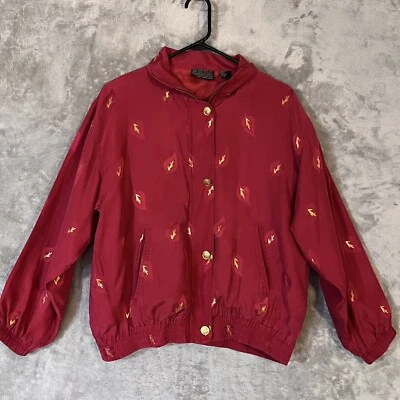 Chaqueta Bomber Mureli Roja Seda Hojas Doradas Mujer Talla Mediana Ligera Foto 1 de 4