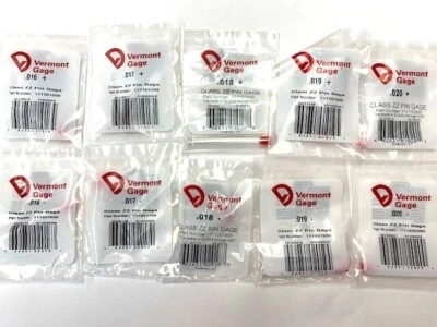 VERMONT GAGE PIN GAGE CHOOSE FROM .016 .017 .018 .019 .020 PLUS OR MINUS