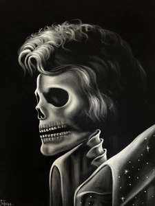 X -RAY Skull Elvis Presley The king black velvet oil painting art - Picture 1 of 4