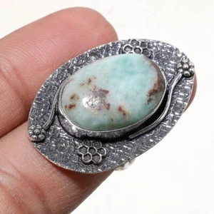 Caribbean Larimar Gemstone Handmade Ethnic Design Gift Jewelry Ring 6.25" PG 203 - Picture 1 of 5