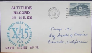 US, X-15, 58 MILE ALTITUDE RECORD COVER, MAJOR ROBERT WHITE, 07/17/62 - Picture 1 of 4
