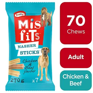 70 Misfits Frolic Nasher Sticks Large Dog Treats Chicken & Beef Dental Dog Chew - Picture 1 of 9