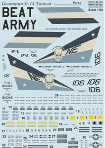Print Scale 48-163 Grumman F-14 Tomcat Part1 (set 1,5 leaf) 1/48 scale wet decal - Picture 1 of 9