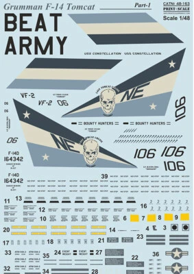 Print Scale 48-163 Grumman F-14 Tomcat Part1 (set 1,5 leaf) 1/48 scale wet decal - Image 1 of 4