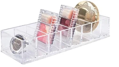 Acrylic Makeup Storage Organiser Desk Tidy Compact Clear Box with 8 Compartments - Image 1 of 4