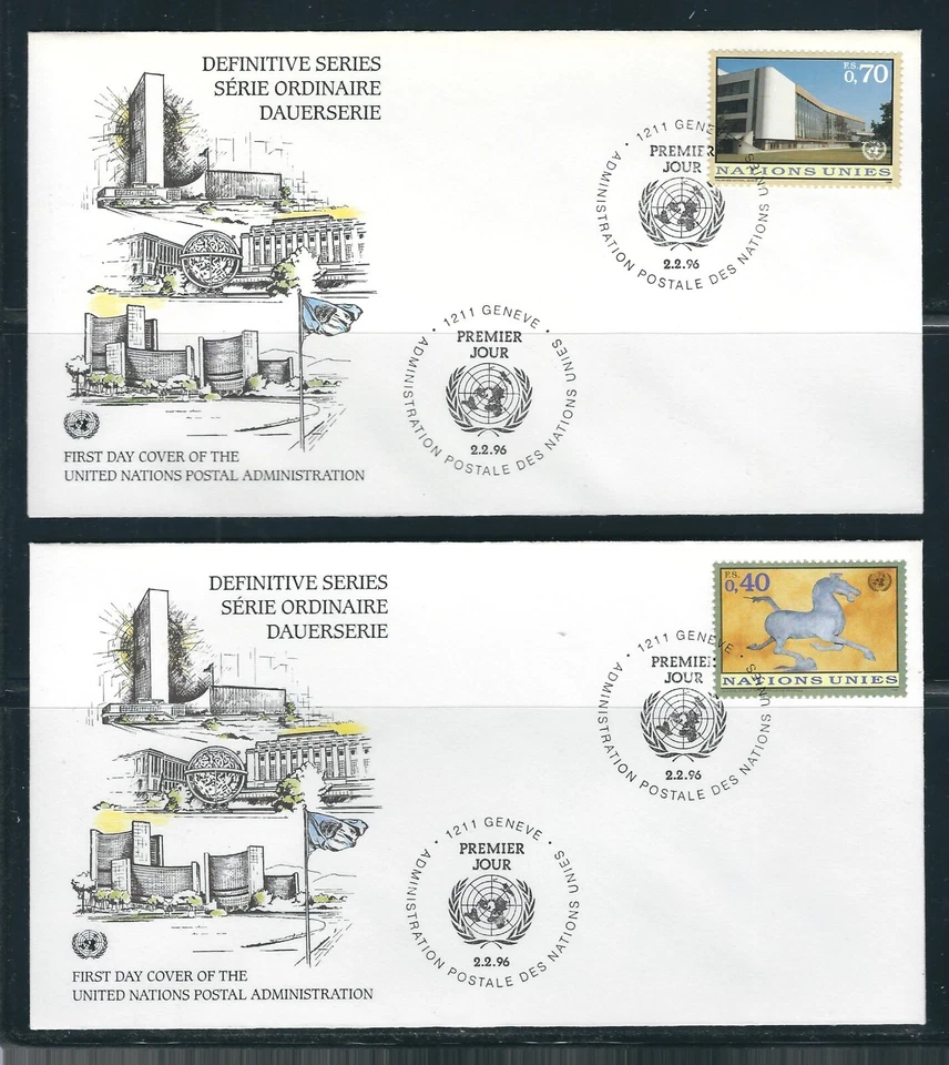 UN SC # Ginebra 278-279 Palacio de las Naciones, El Caballo Galopante FDC. UNPA Foto 1 de 1