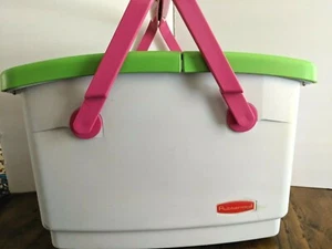 1990s Vintage Rubbermaid Picnic Basket Cooler White ,Green, Hot Pink - Picture 1 of 5