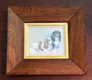 ROSEWOOD FRAMED PICTURE 2 DOGS 11 1/2" X 10 1/2" - Picture 1 of 9