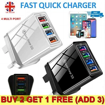 4 Multi-Port Fast Quick Charge USB Hub Mains UK Plug Adapter Wall Charger Phones - Image 1 of 4