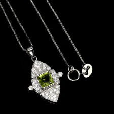 Square Peridot 5mm Gemstone Simulated Cz 925 Sterling Silver Jewelry Necklace 18