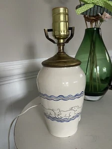 Stoneware Studio Pottery Childs Table Lamp with Bears Artisan Hand Thrown Signed - Picture 1 of 11