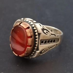 Men's Ring Vintage Silver 925 Retro Art Deco Revival 11 Red Stone Statement Gift - Picture 1 of 17