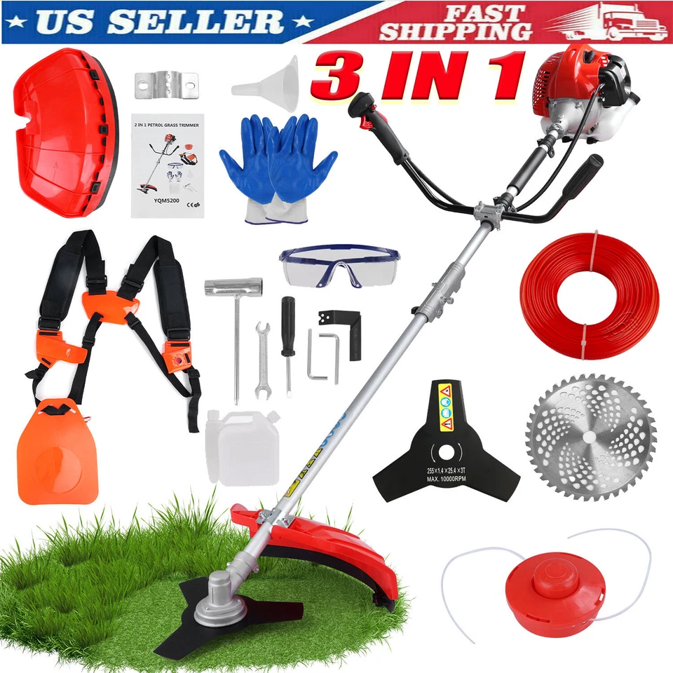 52CC 3-In-1 Gas String Trimmer Lawn Mower 2-Cycle Brush Cutter Weed Eater Wacker - Image 1 of 4