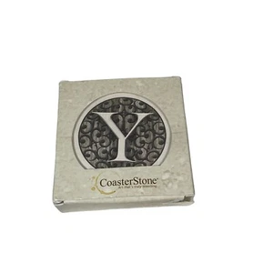 Ceramic Coasters for Drinks Set of 4 Round White Monogrammed Y Personalized - Picture 1 of 2