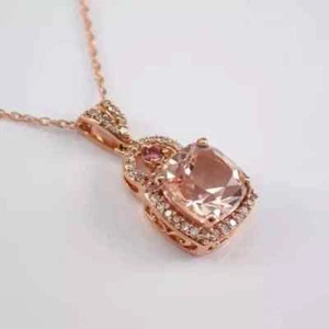2.2Ct Cushion Cut Lab-Created Morganite Halo Pendant 14K Rose Gold Plated Silver - Picture 1 of 9