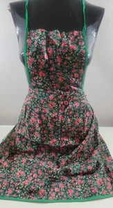 Vintage 100% Cotton Floral Apron with Bib - Black - Green - Red - Bild 1 von 6