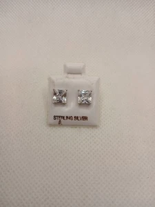 .925 Sterling Silver Square Diamond Earrings, Jewelry - Picture 1 of 6