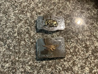 (2) Belt Buckles/ American Eagle & Wild Horse-  Silver Tone & Brass - Image 1 of 4