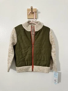 Cat & Jack Boys Cream & Olive Sweater Zip Up Jacket 2T NWT - Picture 1 of 4