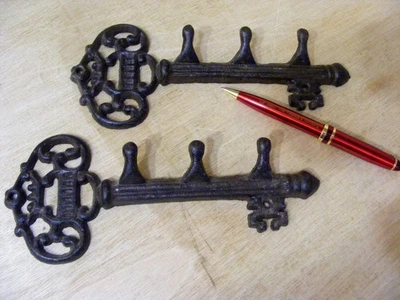 MATCHING VINTAGE PAIR KEY HANGERS, HOOKS,-HANGING-CAST IRON-KEY SHAPE- - Image 1 of 4