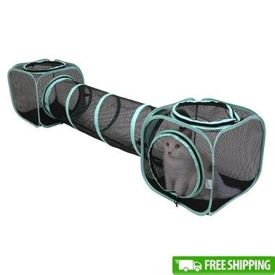 Outdoor Cat Tunnel 2-Way Mesh Play Tunnel Cats Expandable Cat Furniture New - Image 1 of 4