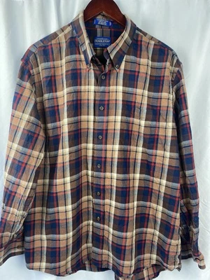 Camisa Pendleton Canterbury de tela para hombre talla XL azul y salmón a cuadros de algodón/lana Foto 1 de 4