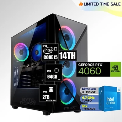 Gaming PC Desktop Up to i5-14400F 64GB RAM 2TB NVMe SSD NVIDIA GeForce RTX 5060 - Image 1 of 4